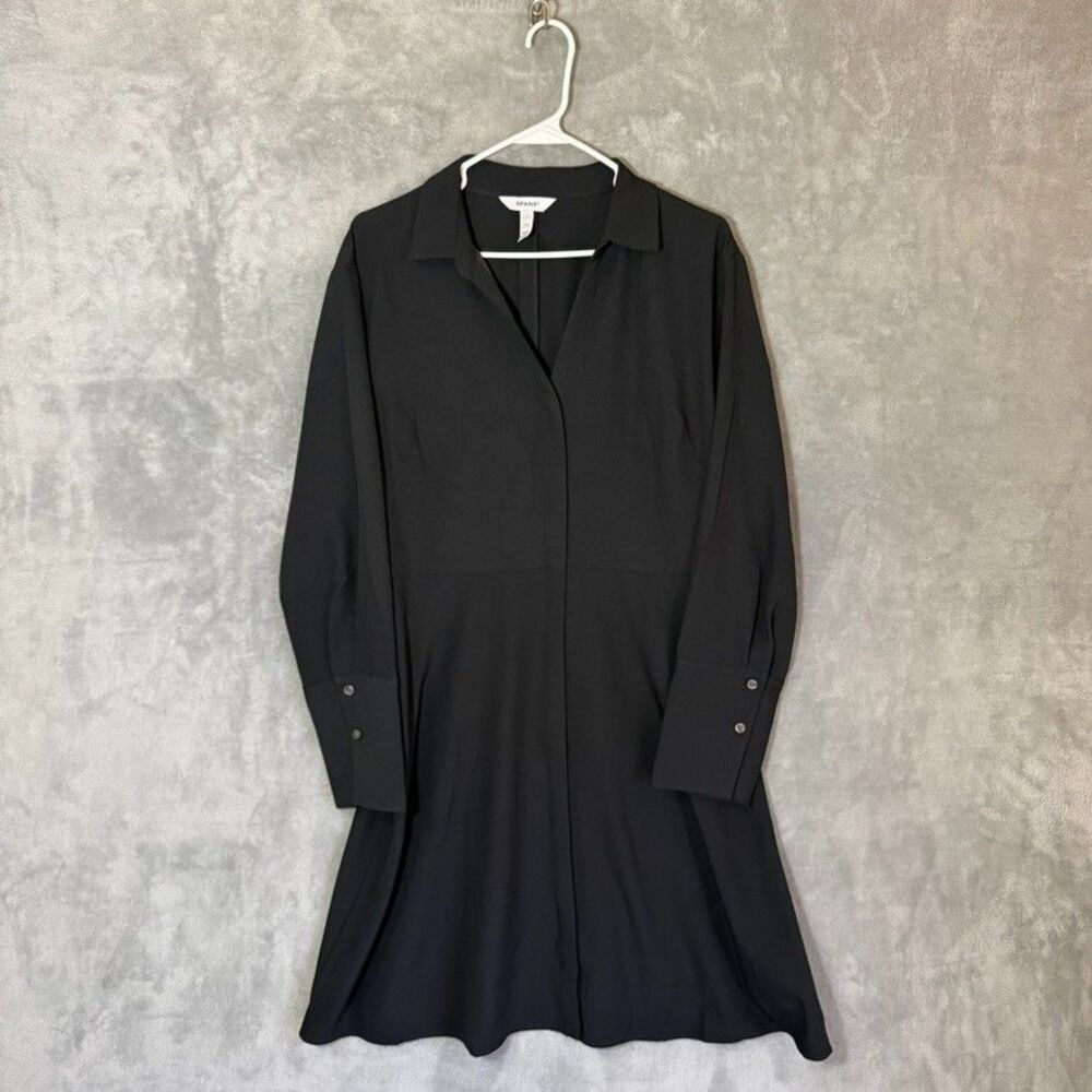 SPANX Women's Black Long Sleeve Shirt Dress XL Quiet Luxury Carefree Crepe